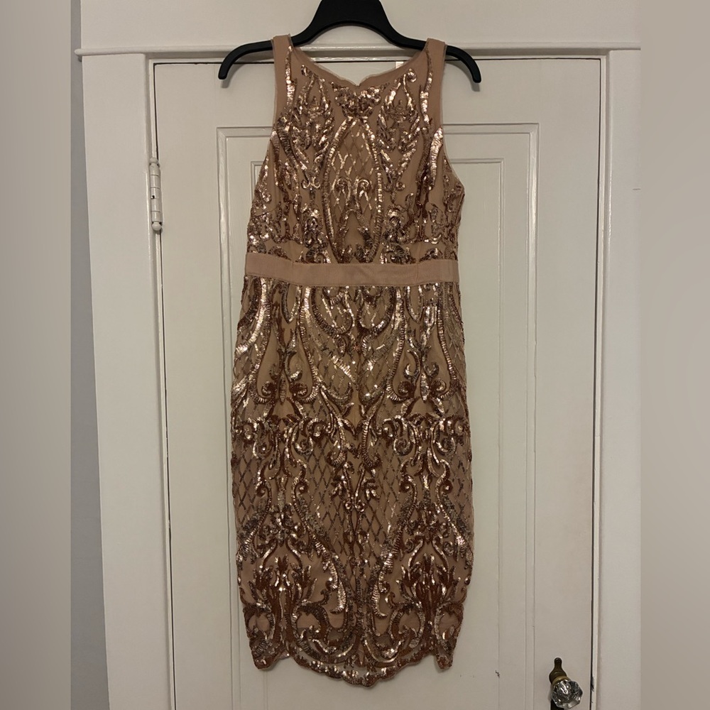 Adrianna Papell Gold Sequin Midi Dress